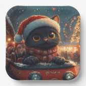 Zwarte Kat Roller Coaster Kerstmis Papieren Bordje (Voorkant)