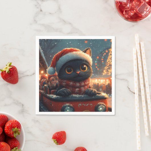 Zwarte Kat Roller Coaster Kerstmis Servet (Insitu)
