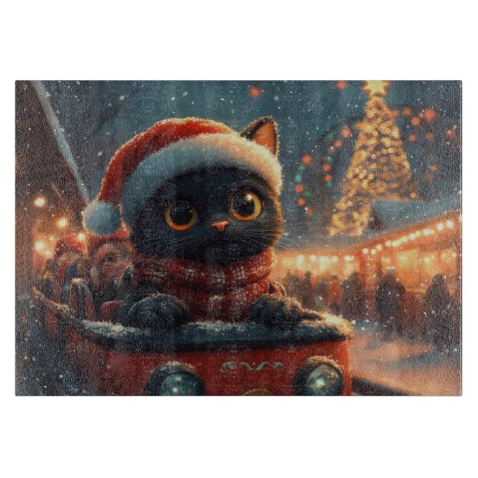 Zwarte Kat Roller Coaster Kerstmis Snijplank (Voorkant)
