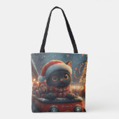 Zwarte Kat Roller Coaster Kerstmis Tote Bag (Achterkant)