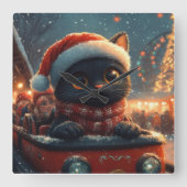 Zwarte Kat Roller Coaster Kerstmis Vierkante Klok (Voorkant)