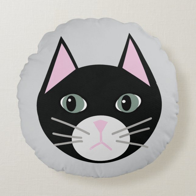 Zwarte kat rond kussen (Voorkant)