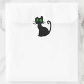 Zwarte kat ronde sticker (Tas)