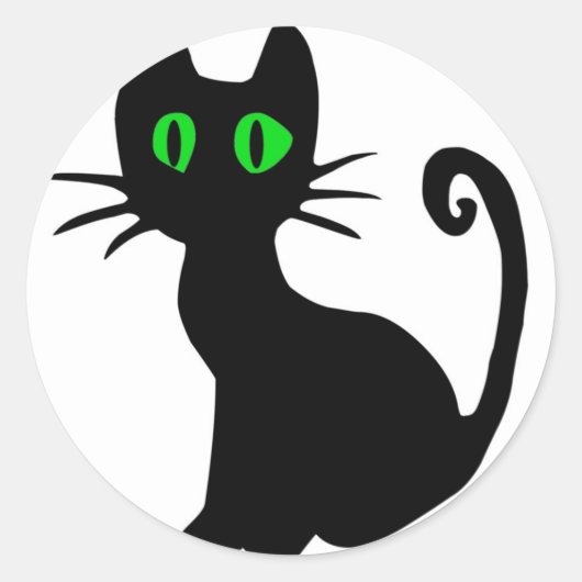 Zwarte kat ronde sticker (Voorkant)