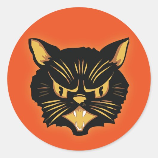 Zwarte kat ronde sticker (Voorkant)