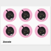 Zwarte kat ronde sticker (Vel)