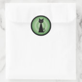 Zwarte kat ronde sticker (Tas)