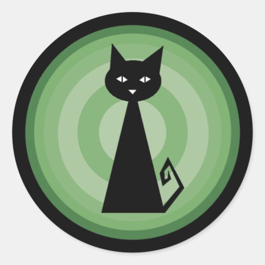 Zwarte kat ronde sticker (Voorkant)