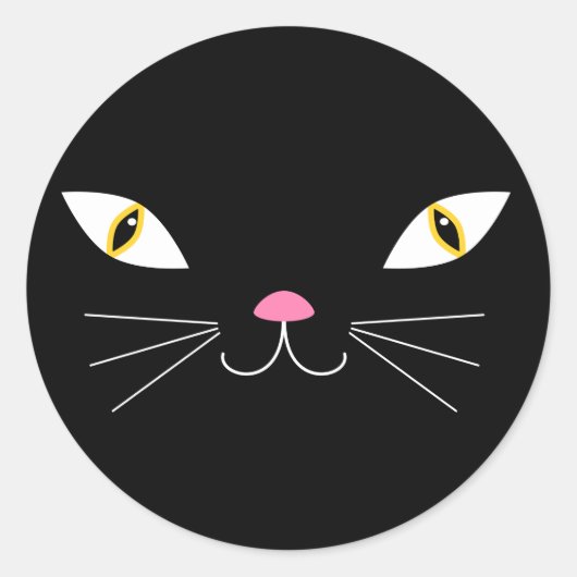 Zwarte kat ronde sticker (Voorkant)
