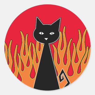 Zwarte kat ronde sticker