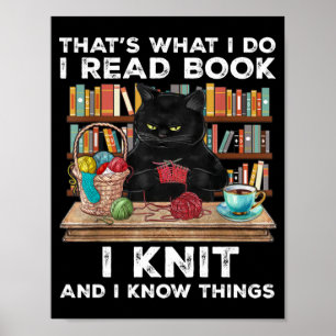 Zwarte kat Rood Boek Knit Schrijver Reader Boekhou Poster
