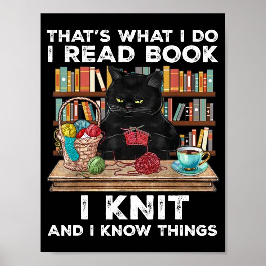 Zwarte kat Rood Boek Knit Schrijver Reader Boekhou Poster (Voorkant)