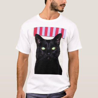 Zwarte kat / rood wit blauw t-shirt