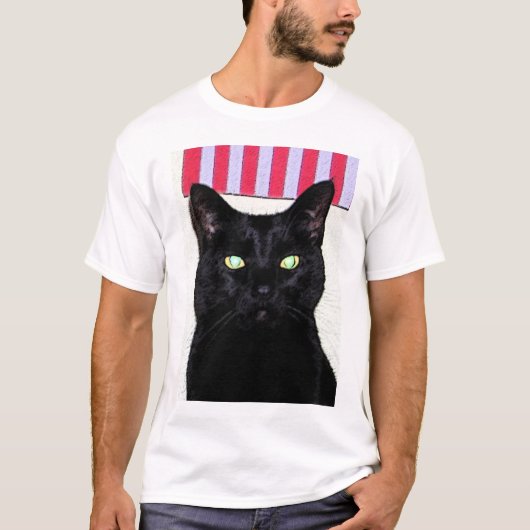 Zwarte kat / rood wit blauw t-shirt (Voorkant)