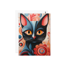 Zwarte kat roze bloemen