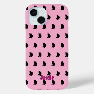 Zwarte kat (roze) iPhone 15 case