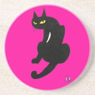 ZWARTE KAT, roze fuchsia Zandsteen Onderzetter