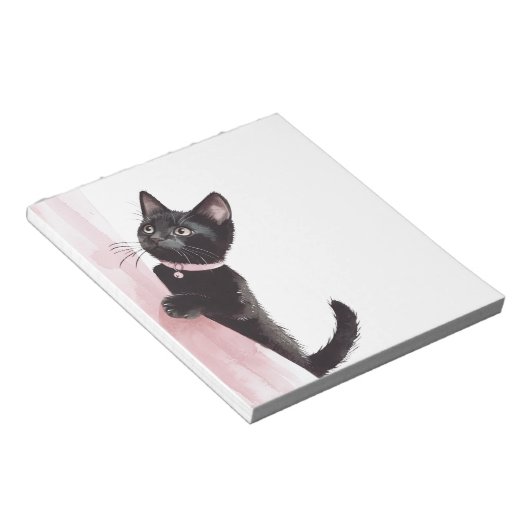 Zwarte Kat Roze Gordijn Notitieblok (Schuin)
