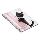 Zwarte Kat Roze Gordijn Notitieboek (Rechterzijde)
