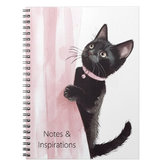Zwarte Kat Roze Gordijn Notitieboek (Voorkant)