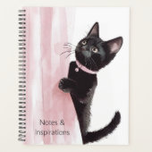 Zwarte Kat Roze Gordijn Planner (Voorkant)