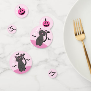 Zwarte Kat Roze Halloween Vleermuizen Pompoen Ster Confetti
