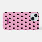 Zwarte kat (roze) iPhone 15 case (Achterkant horizontaal)
