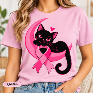 Zwarte Kat Roze Lint Borstkanker Bewustzijn T-shirt