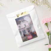 Zwarte kat roze pompoen & spookhuis Halloween Bedankzakje (Gezegeld)