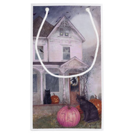 Zwarte kat roze pompoen & spookhuis Halloween Klein Cadeauzakje
