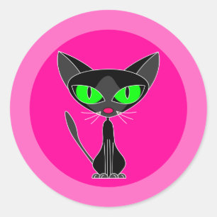 Zwarte kat, roze Stickers