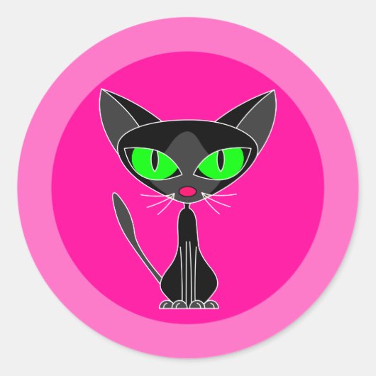 Zwarte kat, roze Stickers (Voorkant)