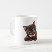 Zwarte Kat Roze Strik Koffiemok (Voorkant links)
