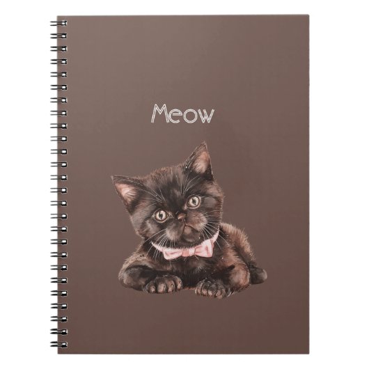 Zwarte Kat Roze Strik Notitieboek (Voorkant)
