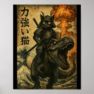 Zwarte Kat Samurai Dinosaurus Zee Golf Poster