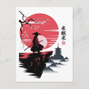 Zwarte Kat Samurai Japanse Krijger Vintage  Briefkaart