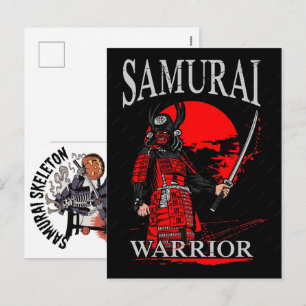 Zwarte Kat Samurai Japanse Krijger Vintage  Feestdagenkaart