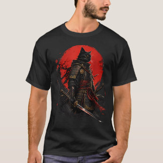 Zwarte Kat Samurai Japanse Krijger Vintage Harnas T-shirt