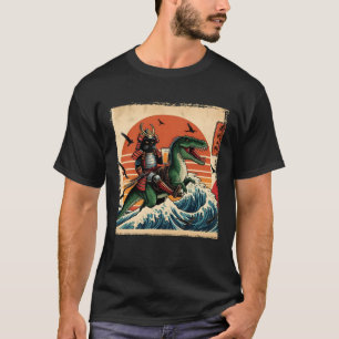 Zwarte Kat Samurai Ridder Dinosaur Hoge Golf Print T-shirt