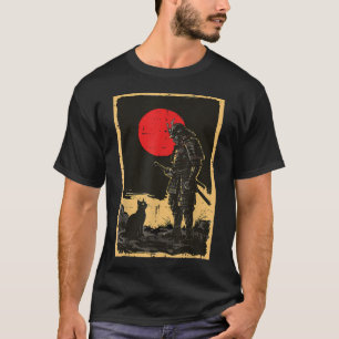 Zwarte Kat Samurai Rode Zon Vintage T-shirt
