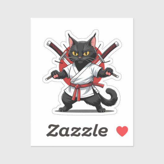 Zwarte Kat Samurai Stickers (Vel)