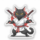 Zwarte Kat Samurai Stickers (Voorkant)