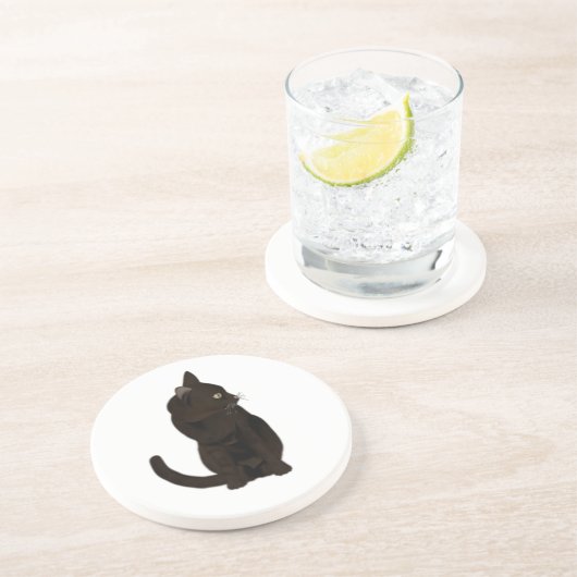 Zwarte kat Sandstone-Onderzetter Zandsteen Onderzetter (Zijkant)