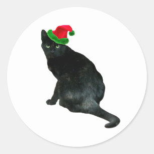 Zwarte kat Santa Stickers