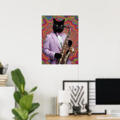 Zwarte kat saxofonist poster (Thuiskantoor)
