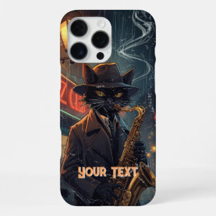 Zwarte Kat Saxofoon spelend Boze Saxofonist iPhone 16 Pro Max Hoesje