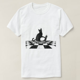 Zwarte Kat Schaakmat Kunst T-shirt