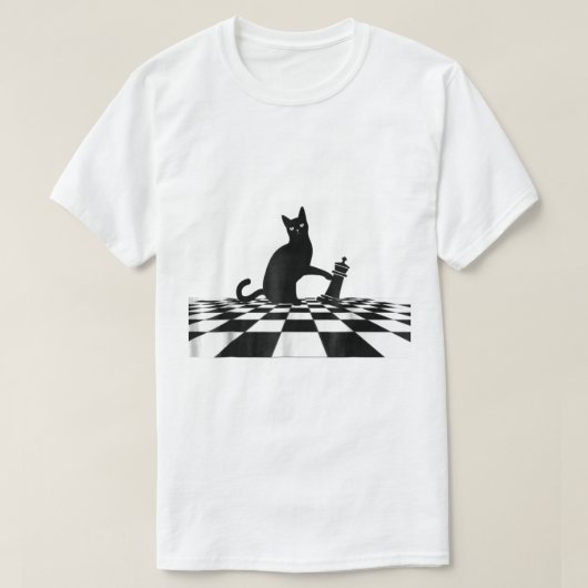 Zwarte Kat Schaakmat Kunst T-shirt (Design voorkant)