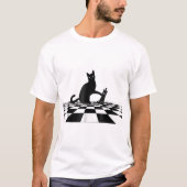 Zwarte Kat Schaakmat Kunst T-shirt (Voorkant)