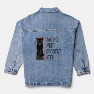 Zwarte Kat Schaakstuk met Tekst Denim Jacket